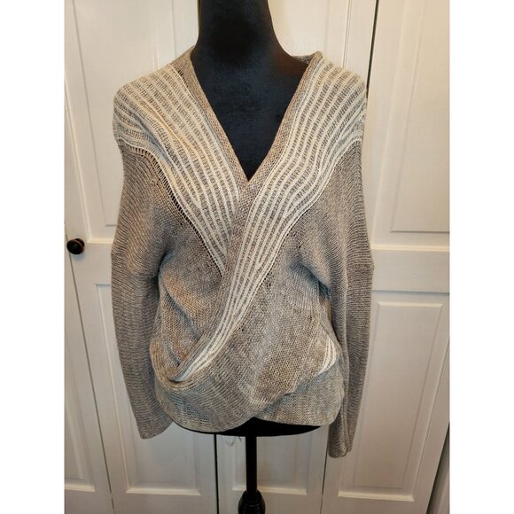 Soft Surroundings Sweaters - Soft Surroundings Gray/White Faux Wrap Twisted Sweater L Minimal Neutral Chic
